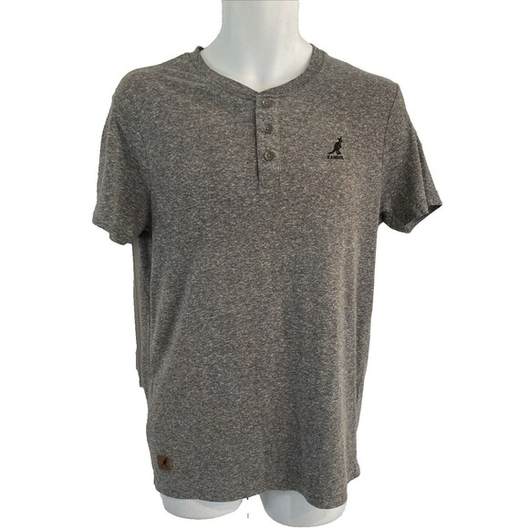 Kangol Shirt Mens Small Gray Cotton Poly Blend Crew Neck 1/4 Button S/S Adult - Picture 1 of 11